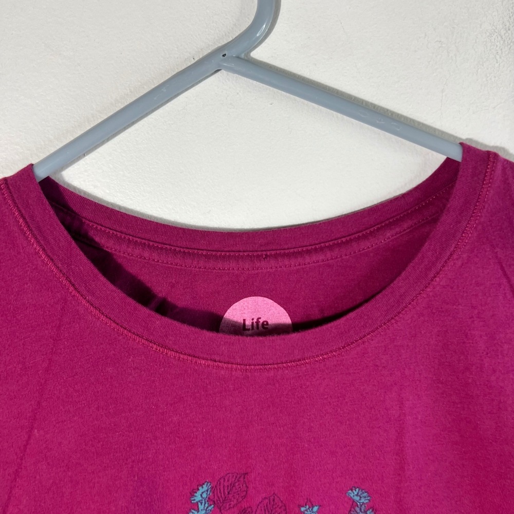 Life is Good Womens Large Magenta Pink Happy Trails Hiking Boots Graphic T-Shirt - Picture 4 of 8